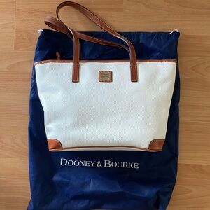 DOONEY & BOURKE White and Tan Pebble Grained Leather Large Tote